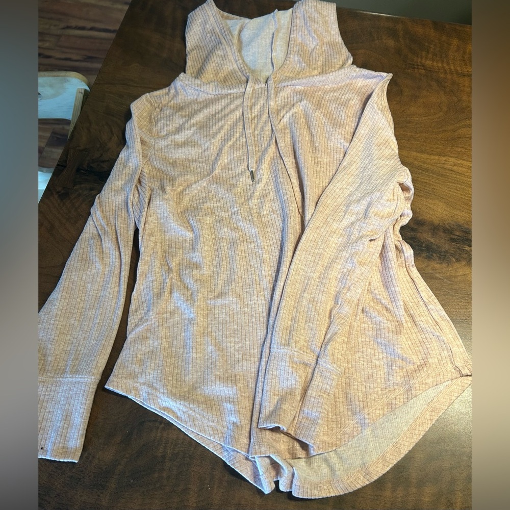 Bali Athleisure Light Pink Ribbed Hoodie Sweatshirt